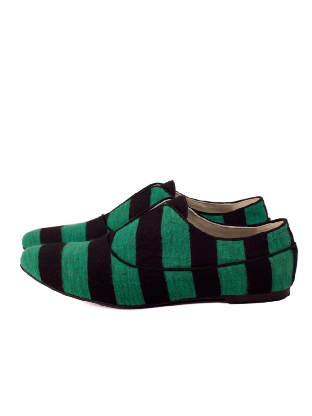 New Handmade Green Stripe Cotton & Leather Flat Loafers Sneakers NYC Designer